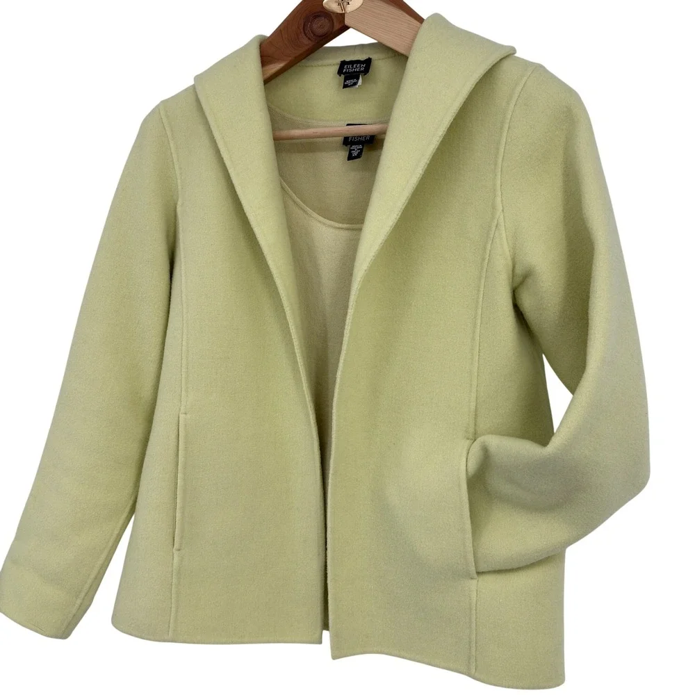 Y2K Eileen Fisher 2 Pc Set Jacket Tank Light Pistachio Merino Wool Hong‎ Kong XS